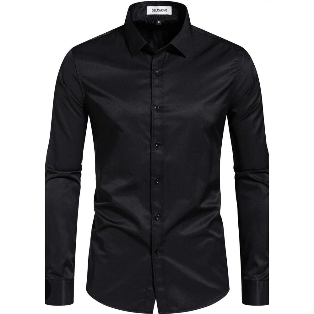 DELCARINO Men's Dress Shirt Black 2XL, Stain Shield Stretch, Wrinkle Resistant